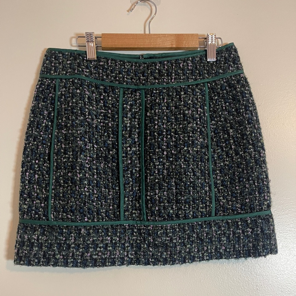 J. Crew Mini Skirt Womens 0 Green Wool Blend Mod Boucle Dark Academia Preppy - Picture 1 of 8